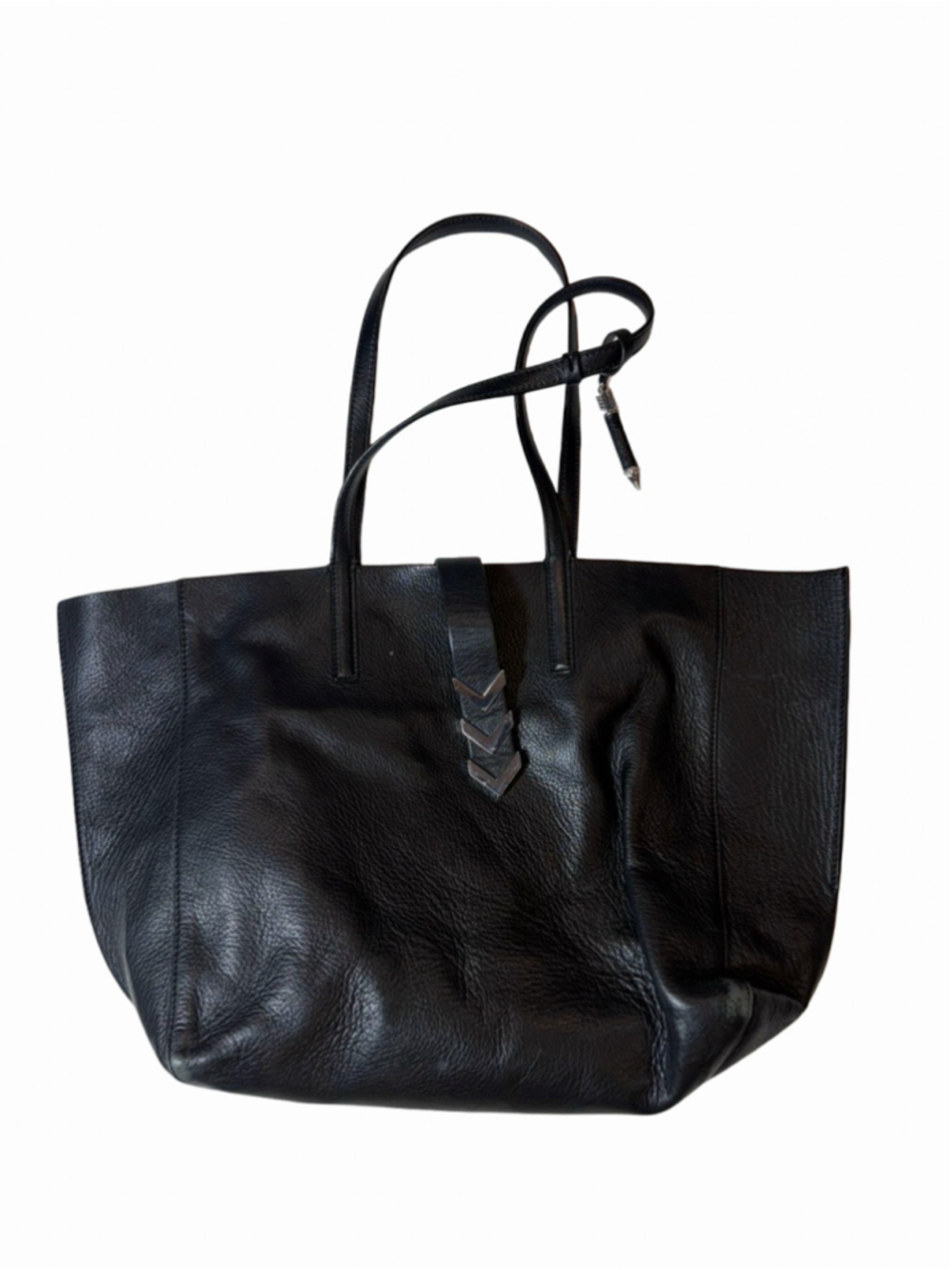 Mackage Barton Tote Black Pebbled Leather Large Arrow Lock Shoulder Bag flaw